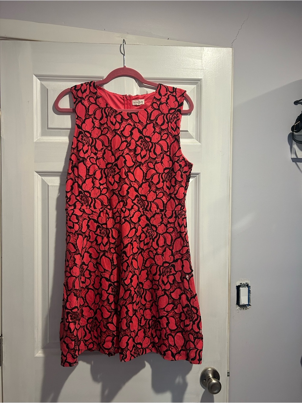 Maison Jules Coral Pink/red Dress with Black Floral Lace Overlay xl